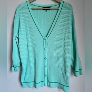JONES NEW YORK Mint Green V-Neck Button-Up Cotton & Viscose Blend Sweater